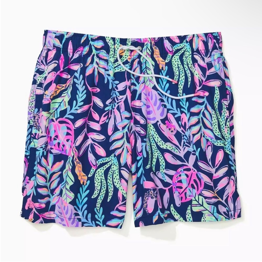 NWT Lilly Pulitzer Men's Capri Trunk Oyster Bay Navy You've Been Spotted Medium - Picture 1 of 4